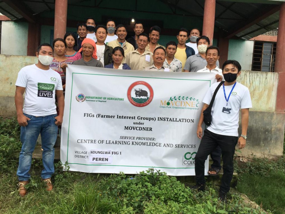 Centre of Learning, Knowledge and Services team with officials and farmers during the installation of Farmer Interest Group on Ndunglwa under Peren district.